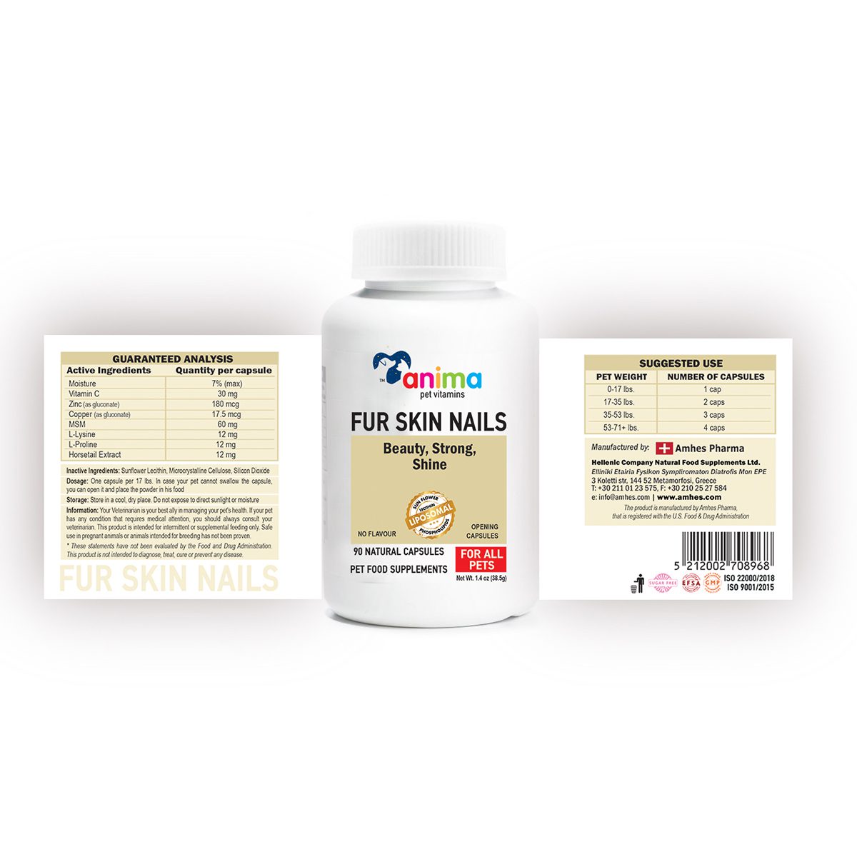 ANIMA-FUR SKIN with label ANIMA-FUR SKIN with label - ANTIOXIDANT 380mg / 90 CAPS ANTΙ AGING.DETOX.CELL STRESS - NUTRACEUTICALS MANUFACTURING