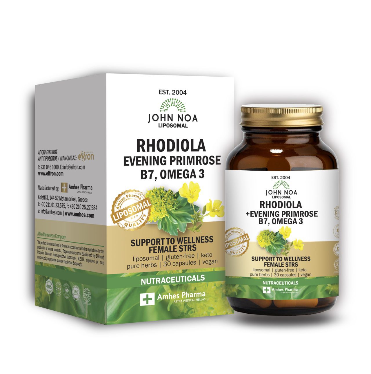 John Noa Rhodiola EveningPrimrose Amhes - Ελληνική εταιρία φυσικών συμπληρωμάτων διατροφής Προϊόν 001